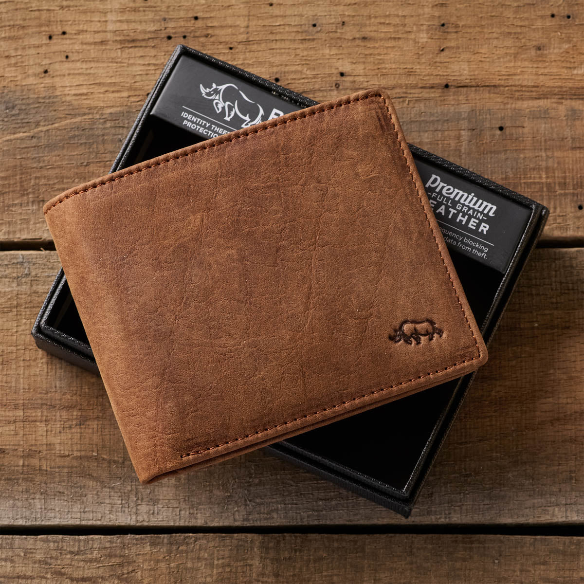 Men's Timber Spice Brown Full Grain Cowhide Leather Bifold Rhino Armor™ Wallet