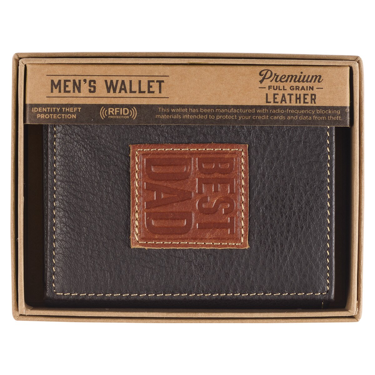Best Dad Brown and Tan Genuine Leather Trifold Wallet