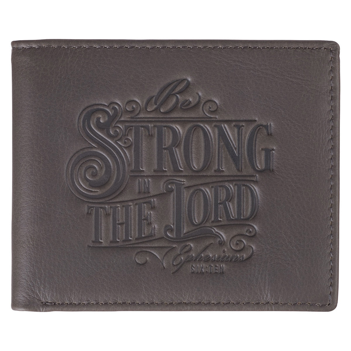 Be Strong in the Lord Charcoal-Brown Genuine Leather Wallet - Ephesians 6:10