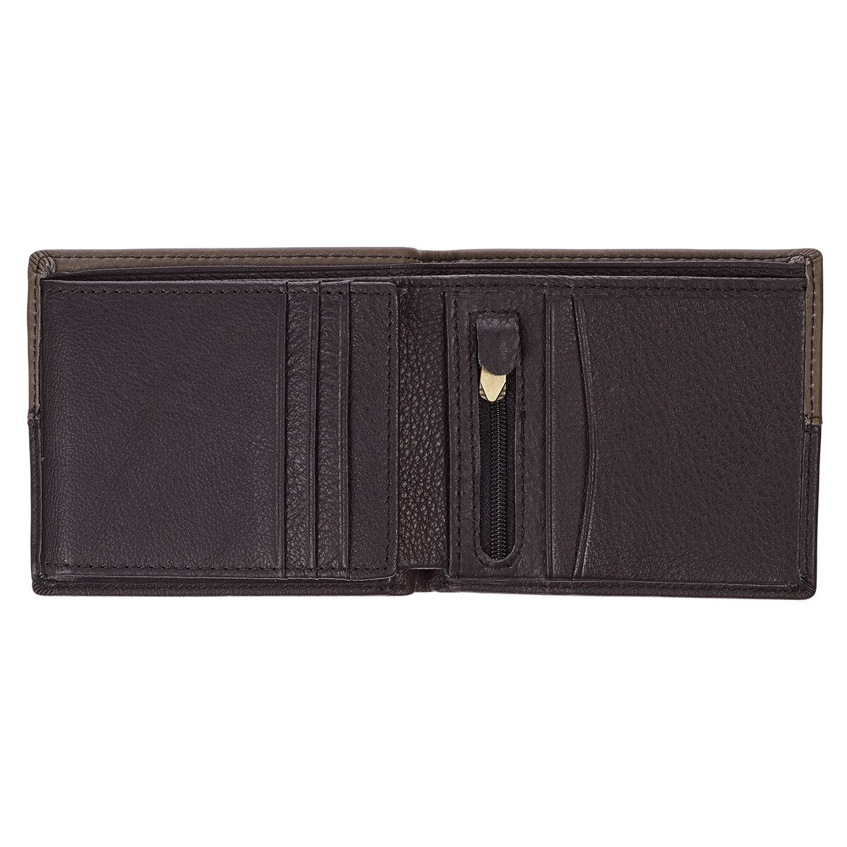 Strong and Courageous Black and Brown Full Grain Leather Wallet with Metal Badge - Joshua 1:9