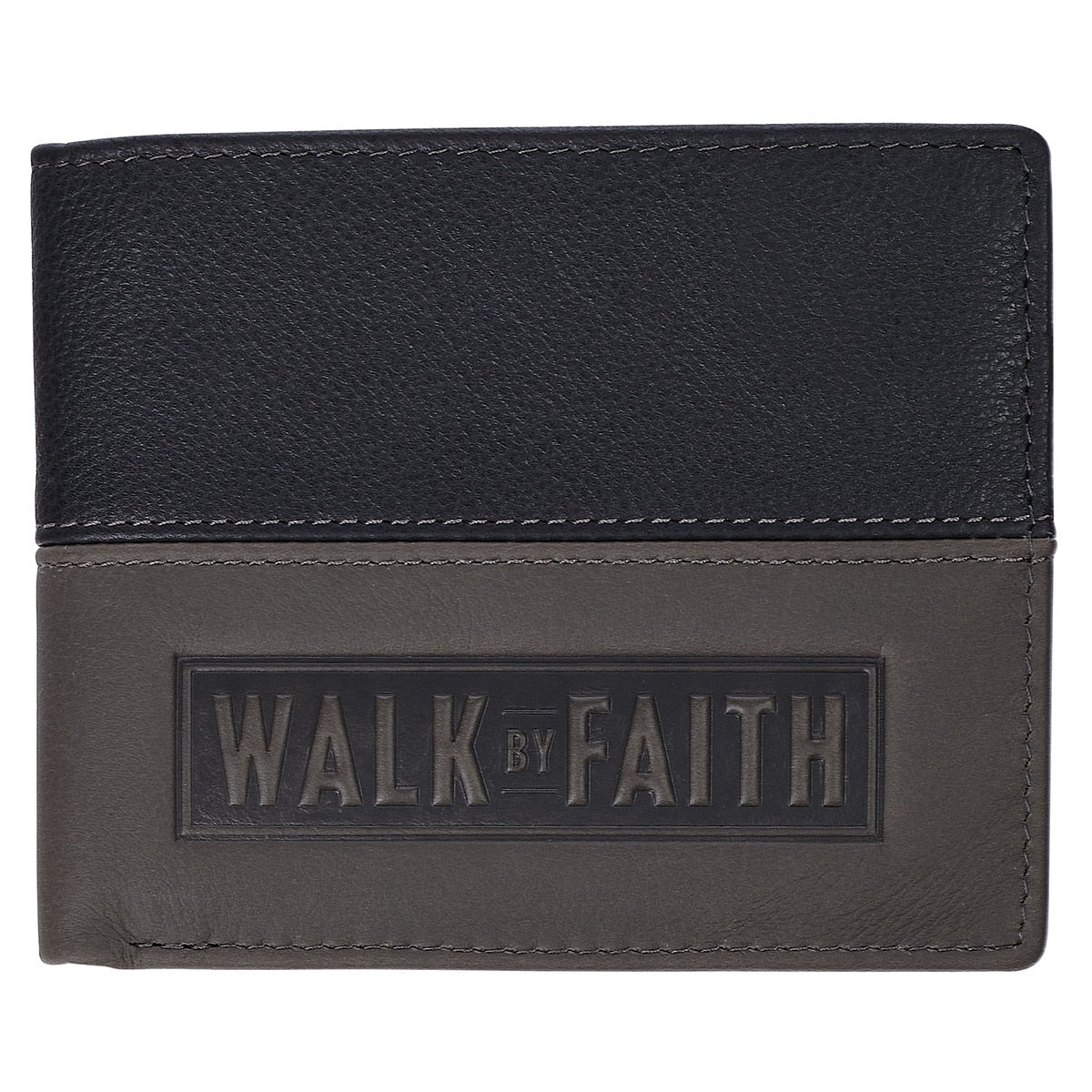 Walk by Faith Black and Gray Full Grain Leather Wallet - 2 Corinthians 5:7