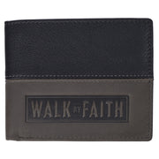 Walk by Faith Black and Gray Full Grain Leather Wallet - 2 Corinthians 5:7