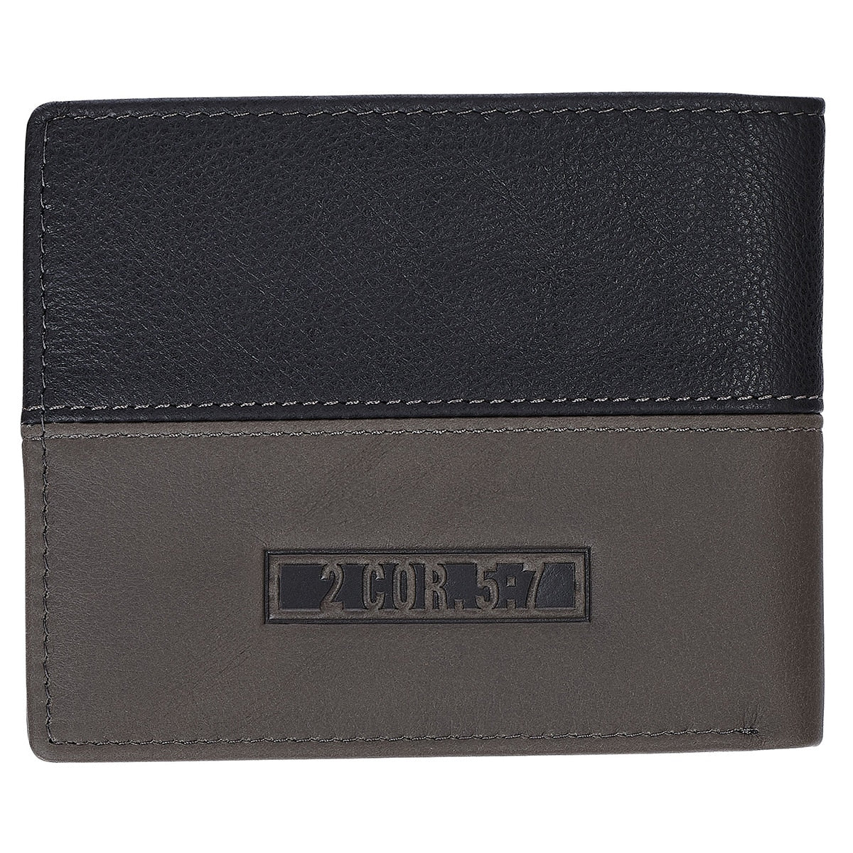 Walk by Faith Black and Gray Full Grain Leather Wallet - 2 Corinthians 5:7