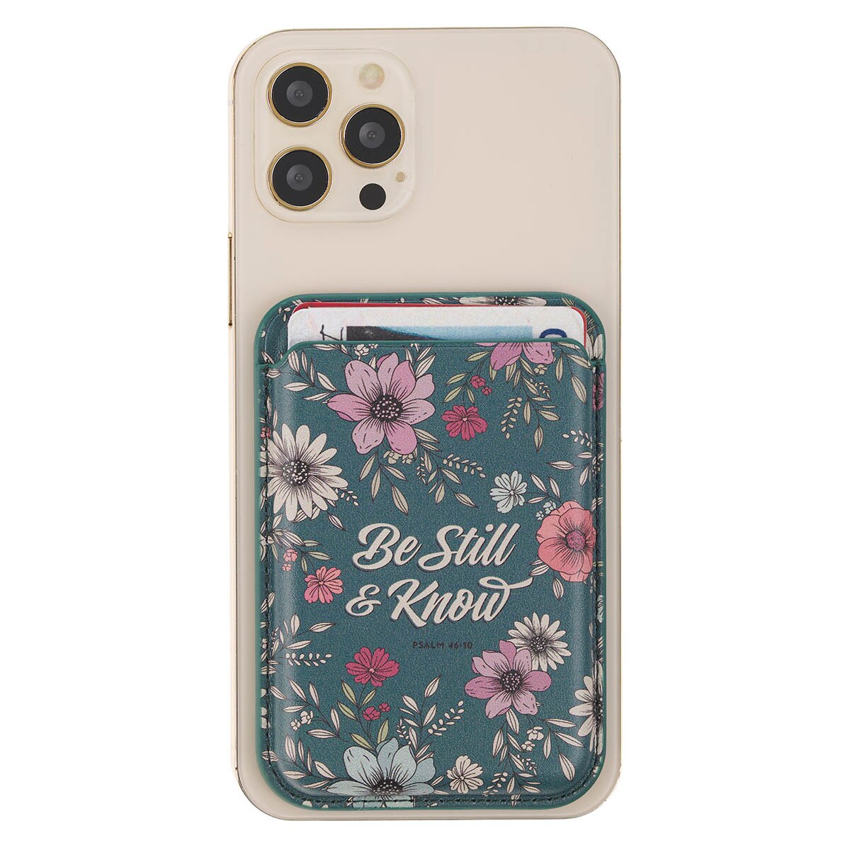 Be Still Teal Faux Leather Botanical Phone Wallet - Psalm 46:10