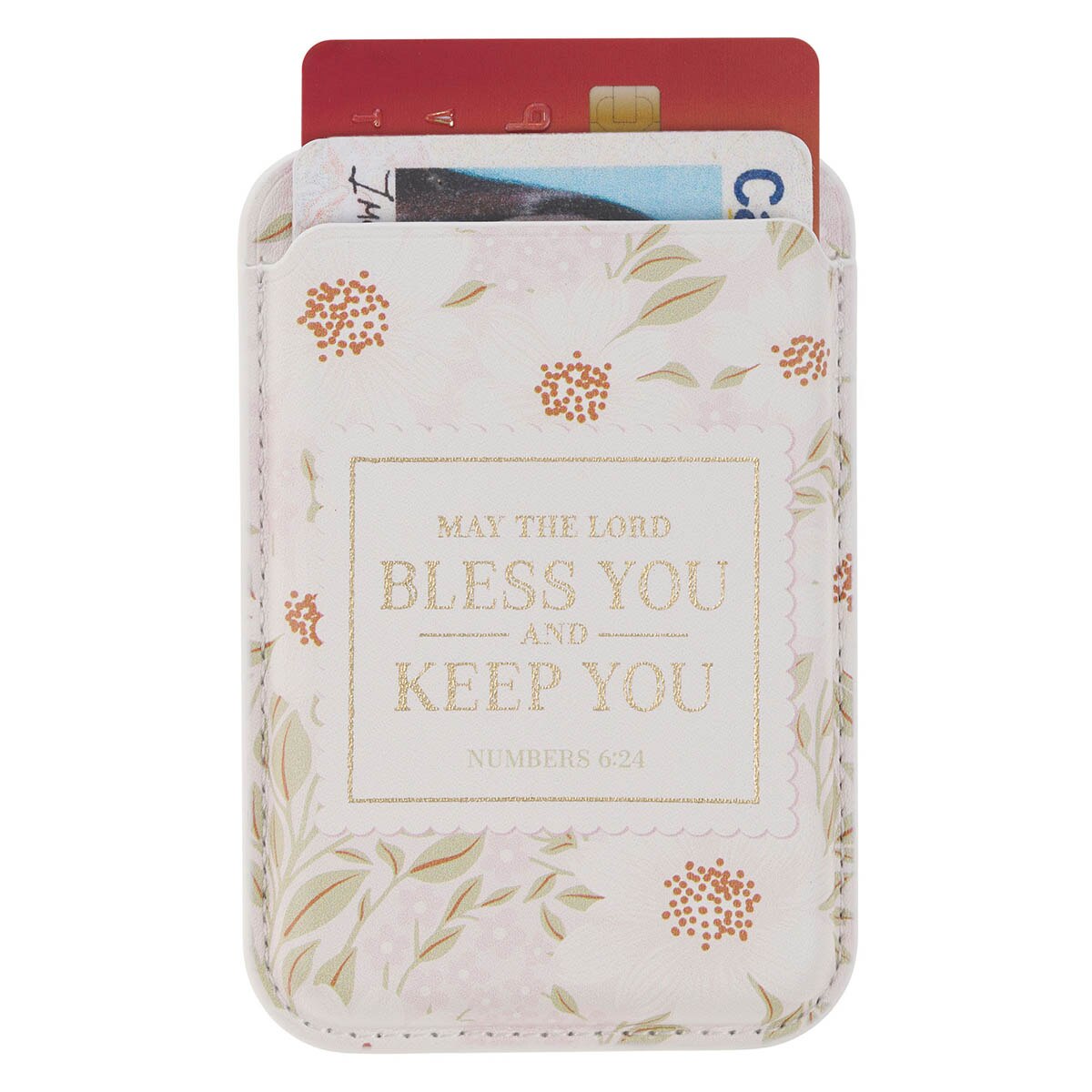 Bless and Keep You Blush Bloom Faux Leather Phone Wallet - Numbers 6:24