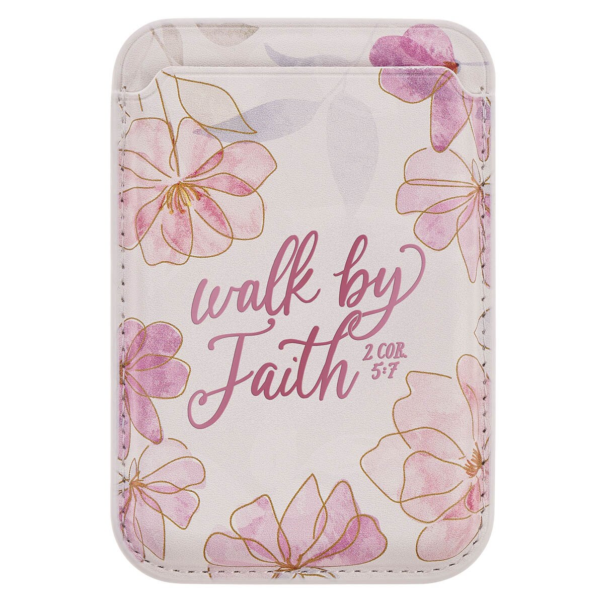Walk by Faith Pink Cosmos Faux Leather Phone Wallet - 2 Corinthians 5:7