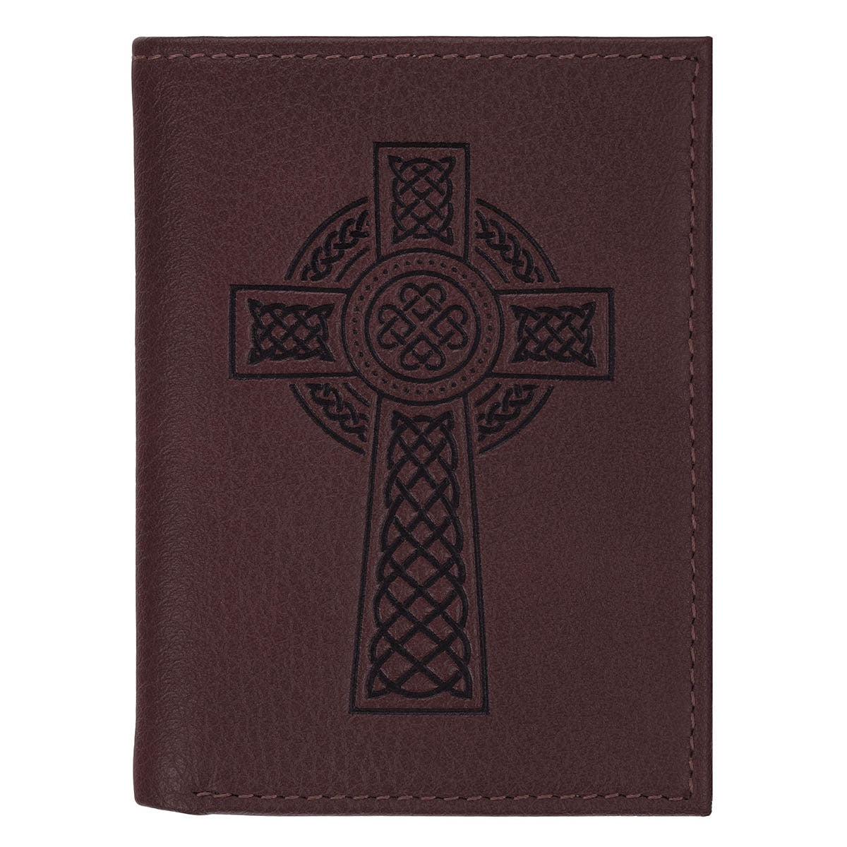 Celtic Cross Burgundy Genuine Leather Trifold Wallet